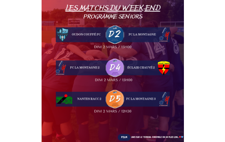 MATCHS DU WEEK-END DU 01-02/03